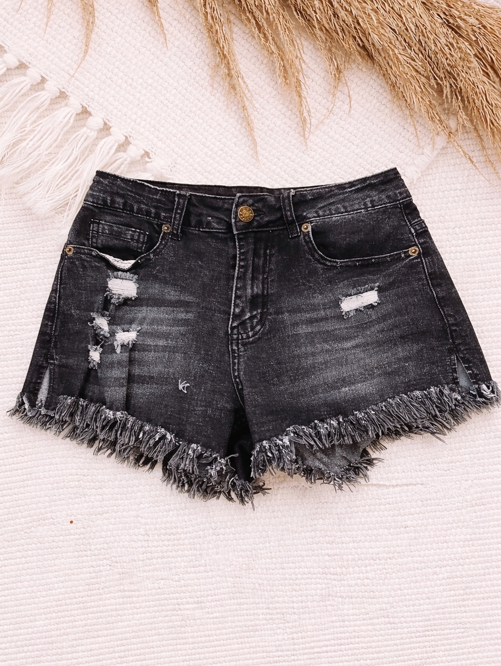 Distressed Black Denim Shorts Size S